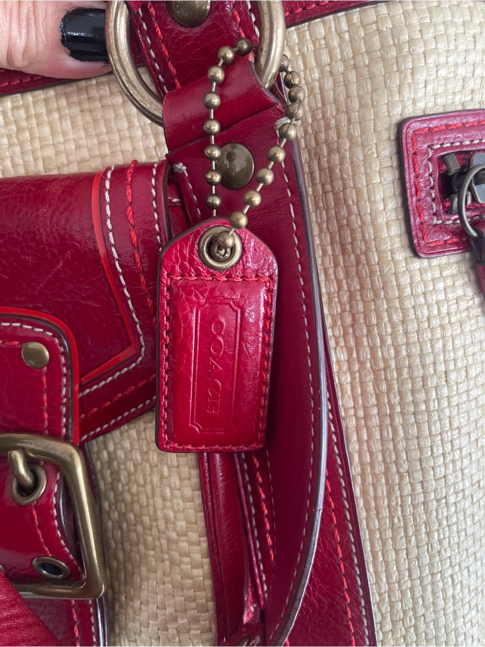Beautiful ๐ป Coach Legacy M05K-113 Straw & Red Leather Buckle Tote Y2K 2005 - Picture 7 of 15